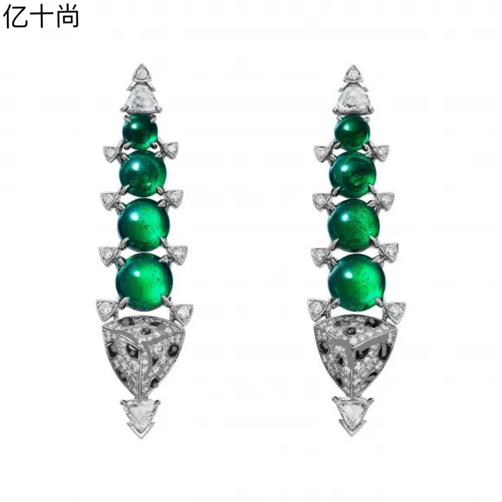 925银合成锆石耳饰 亿十尚豹纹点绿萃高档耳环轻奢高贵经典大气美