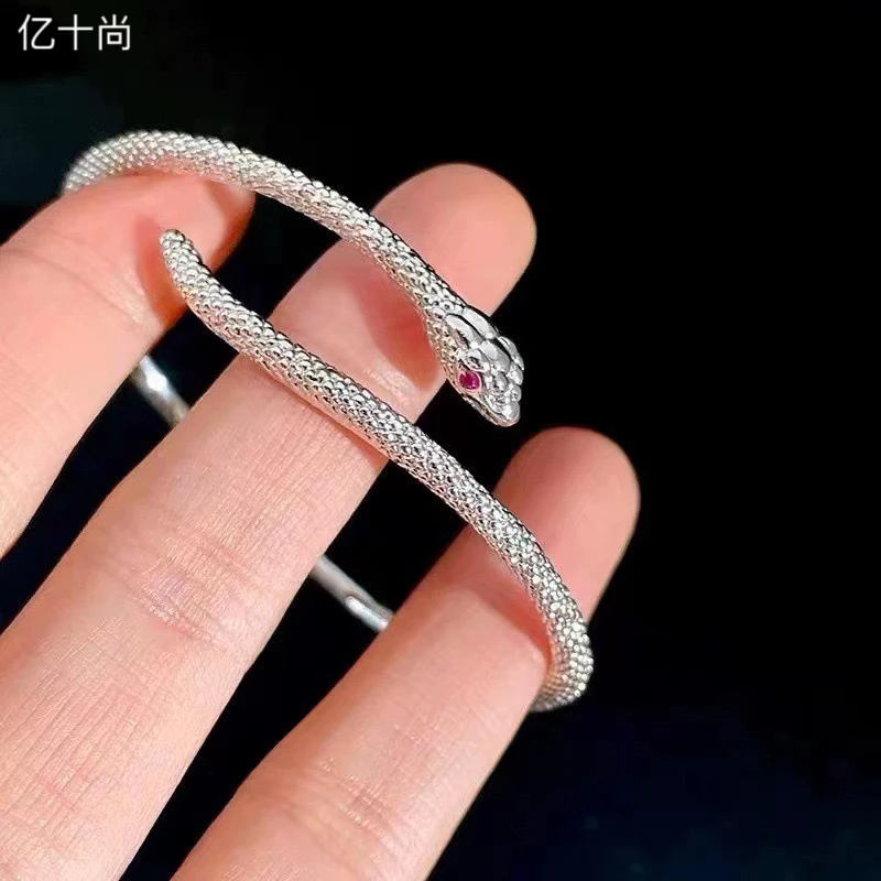 足银合成锆石手镯 亿十尚缠绕红蛇高档手镯开口轻奢时尚气质洋气