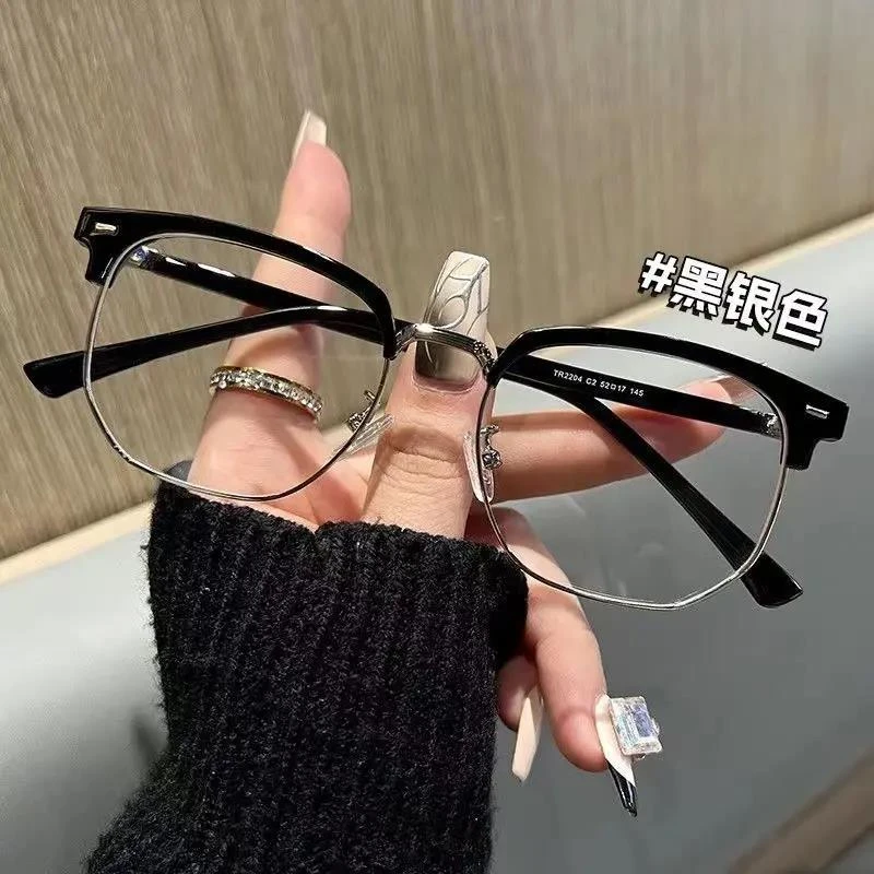小红书同款眉毛金属近视眼镜框女可配度数圆脸半框男眼睛架韩版潮