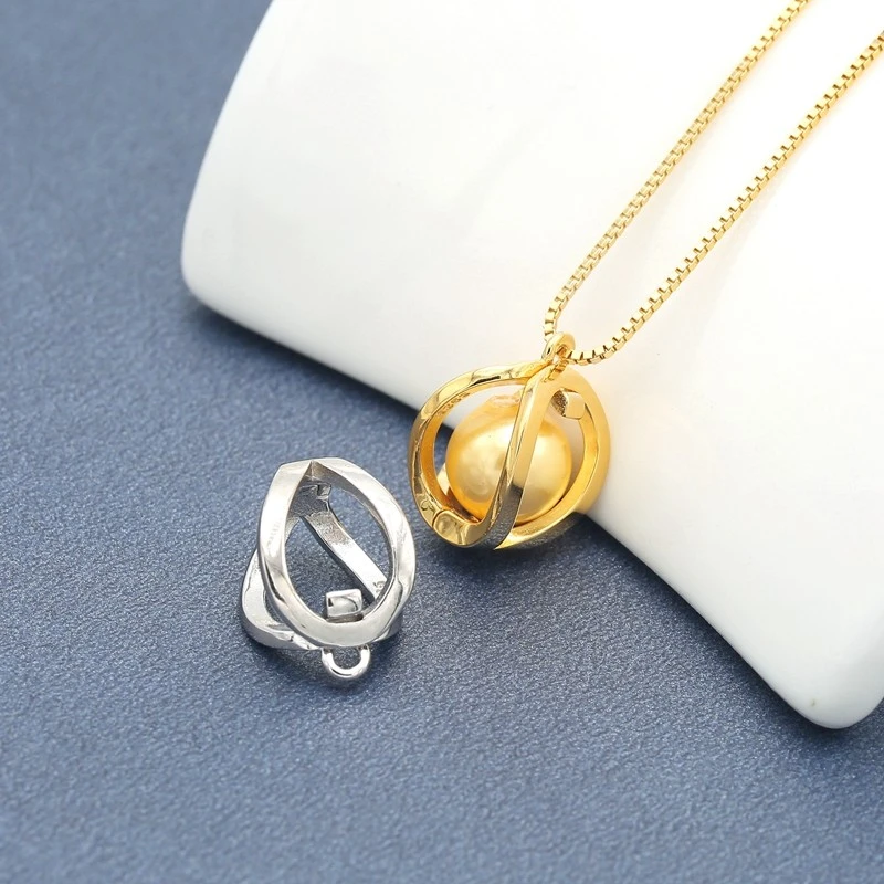 925银银制品 无孔小珠子空托银扣圆珠吊坠扣子配件卡扣夹玉珠扣头