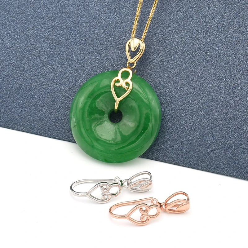 925银银制品 镶嵌平安扣夹扣镀18k金简约吊坠扣头DIY饰品配件夹扣