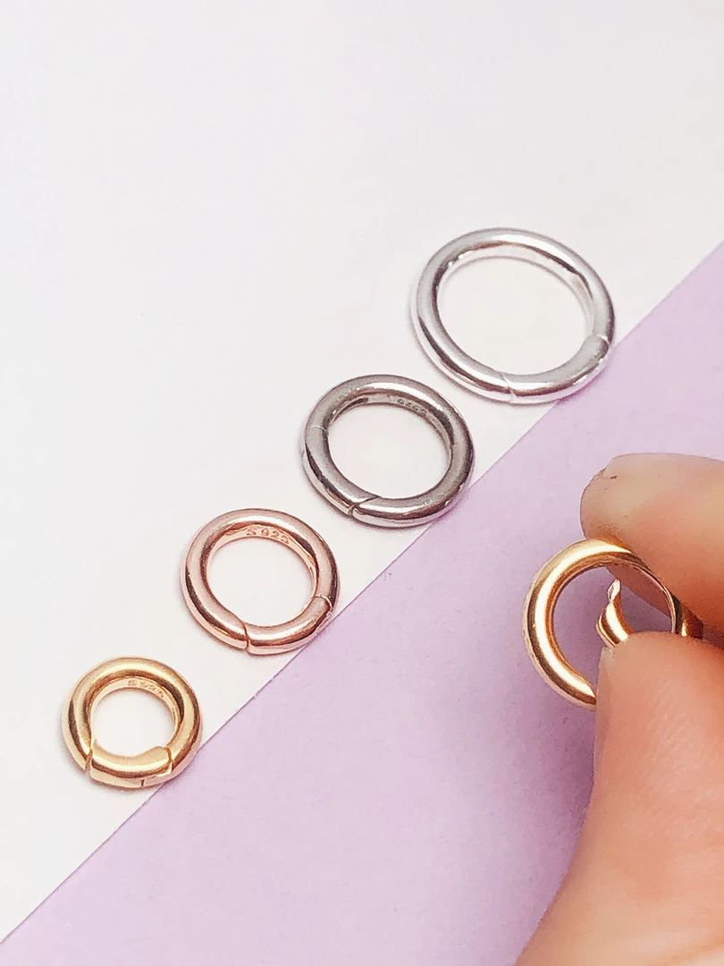 925银银制品 弹簧扣手链连接搭扣内开卡扣接头手工扣头大圆圈扣