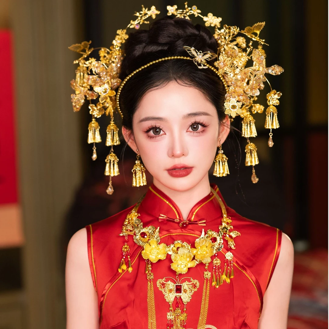 Z8150金色中式新娘头饰秀禾龙凤褂发簪古典婚礼配饰