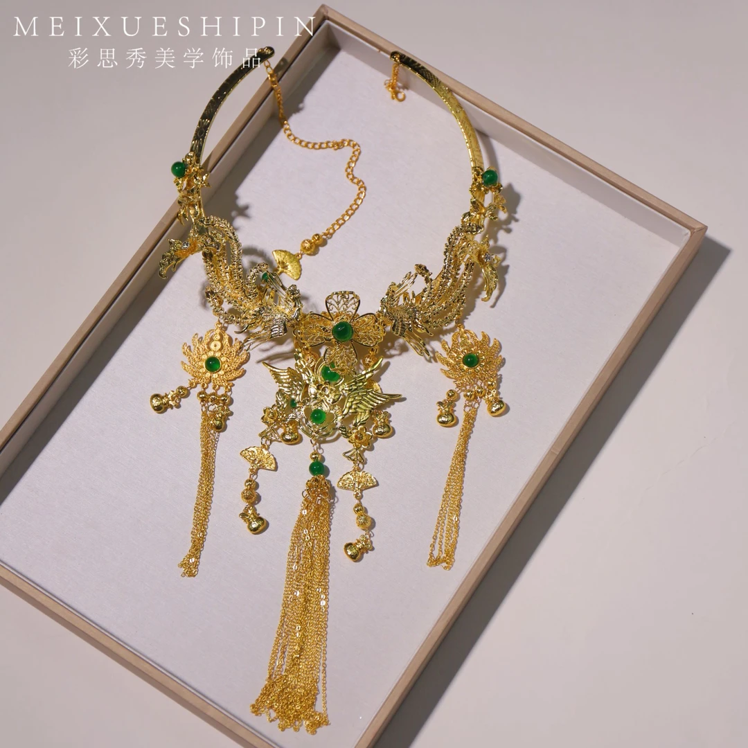 合金合成锆石项链 合金项圈306玉石古装汉服项圈富贵精致新娘配饰