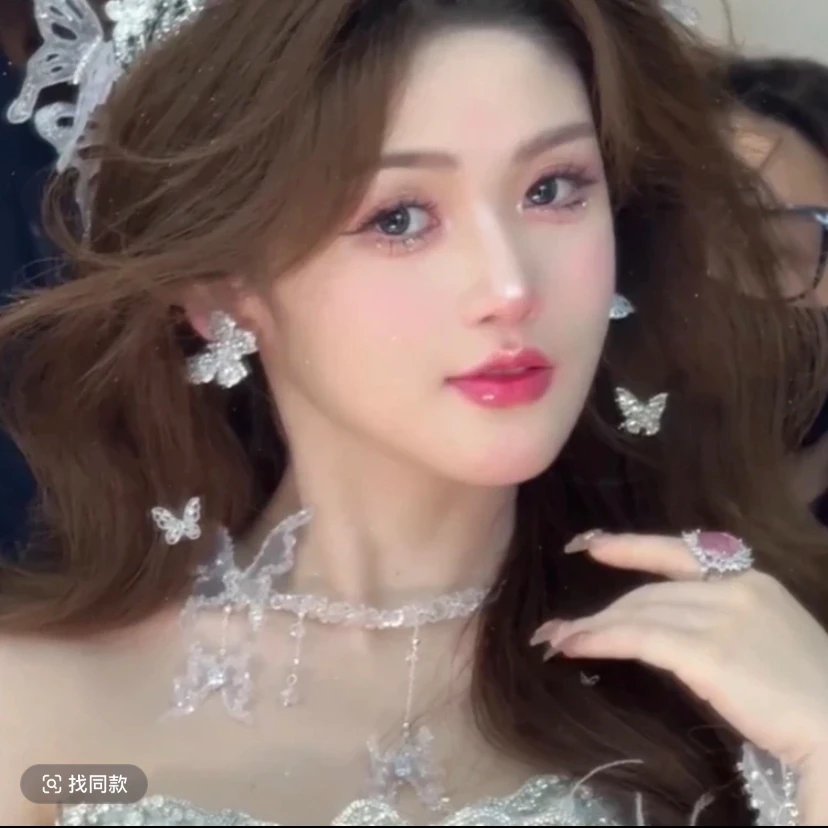 非金属仿水晶项链 7634新款滴水凝胶透明双层蝴蝶流苏项链