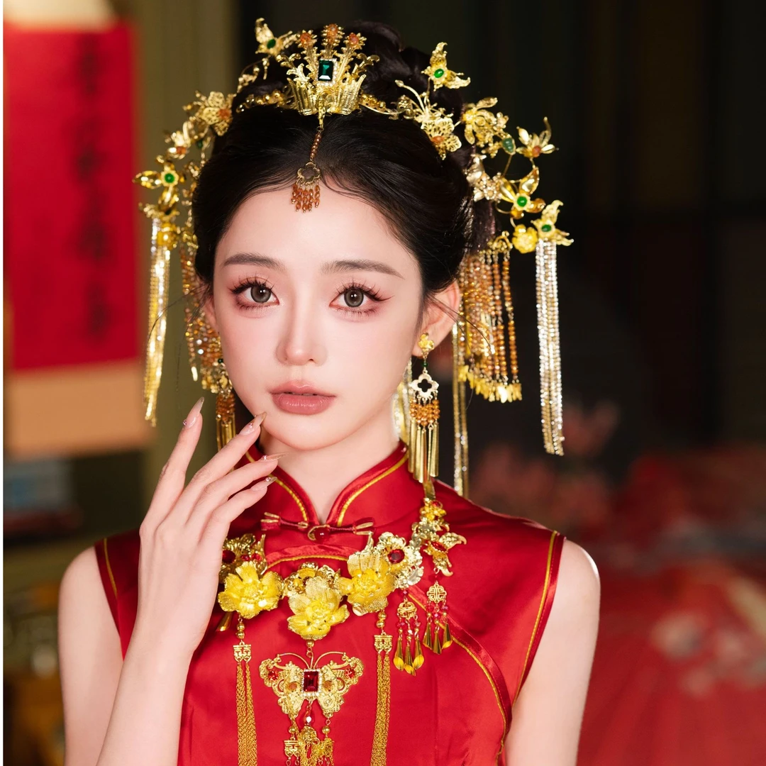 Z8144新款中式婚礼合金水晶凤钗古装发饰复古汉服秀禾新娘