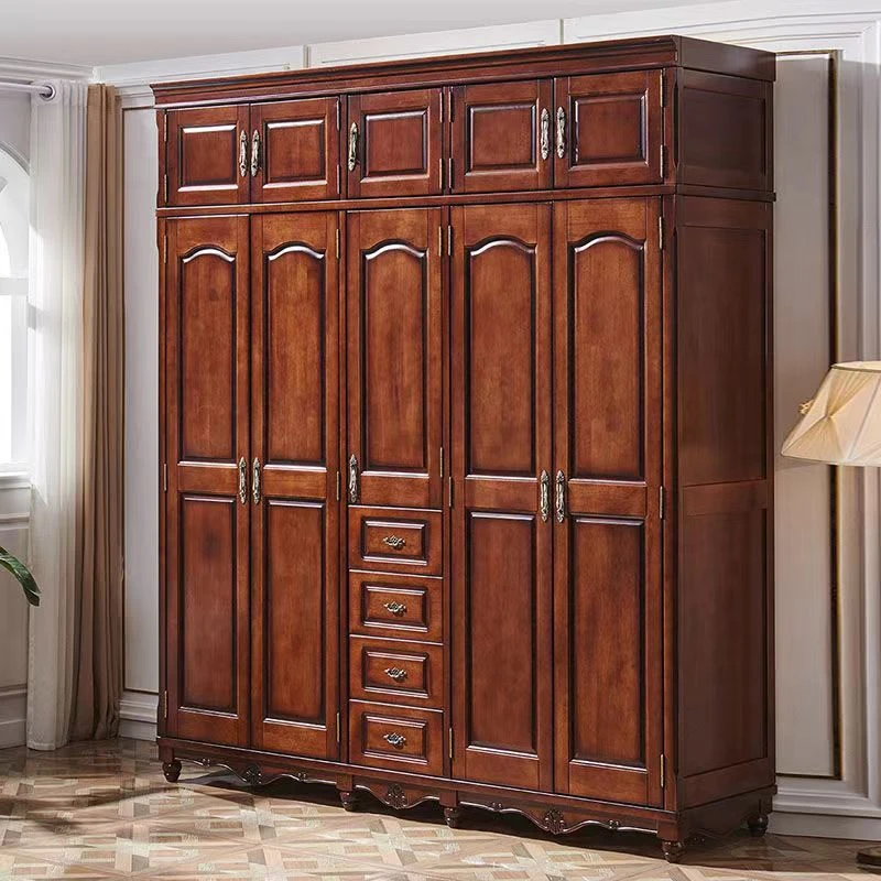 美式乡村实木衣柜家用客厅衣橱欧式储物雕花复古木质主卧衣橱柜子
