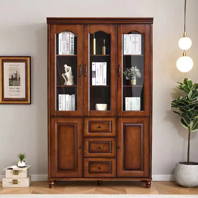 美式书架客厅中式书柜高档书房家用简约欧式带门双门陈列置物书橱