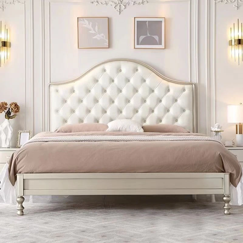 美式复古高档法式简约实木床白色软包大床主卧室家用储物高箱床