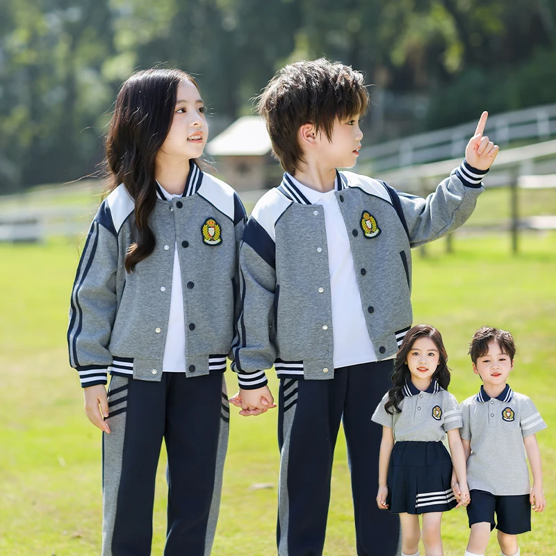 幼儿园园灰色春秋装套装班服小学生服装一幼儿园校服长袖园服专卖
