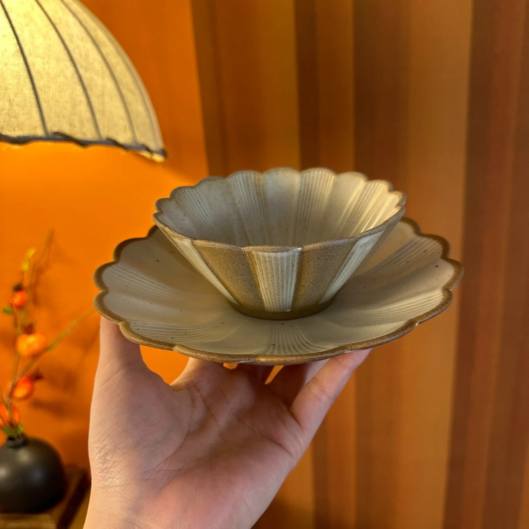 粗陶梅花碗碟两件套陶瓷碗盘餐具套装女生下午茶个人专用碗盘碟