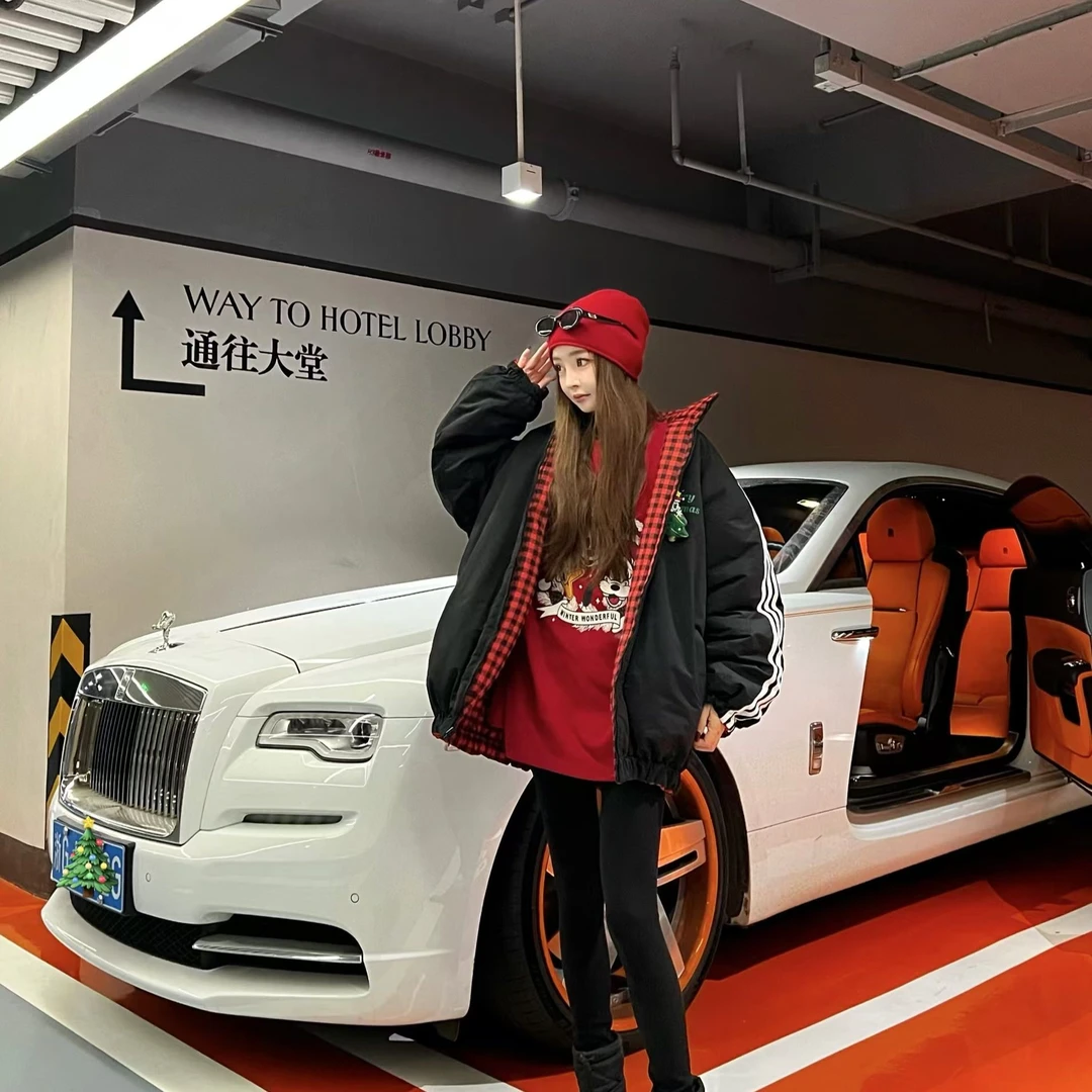 【陶陶推荐A】秋冬新款设计款撞色内格子棉服外套 S426