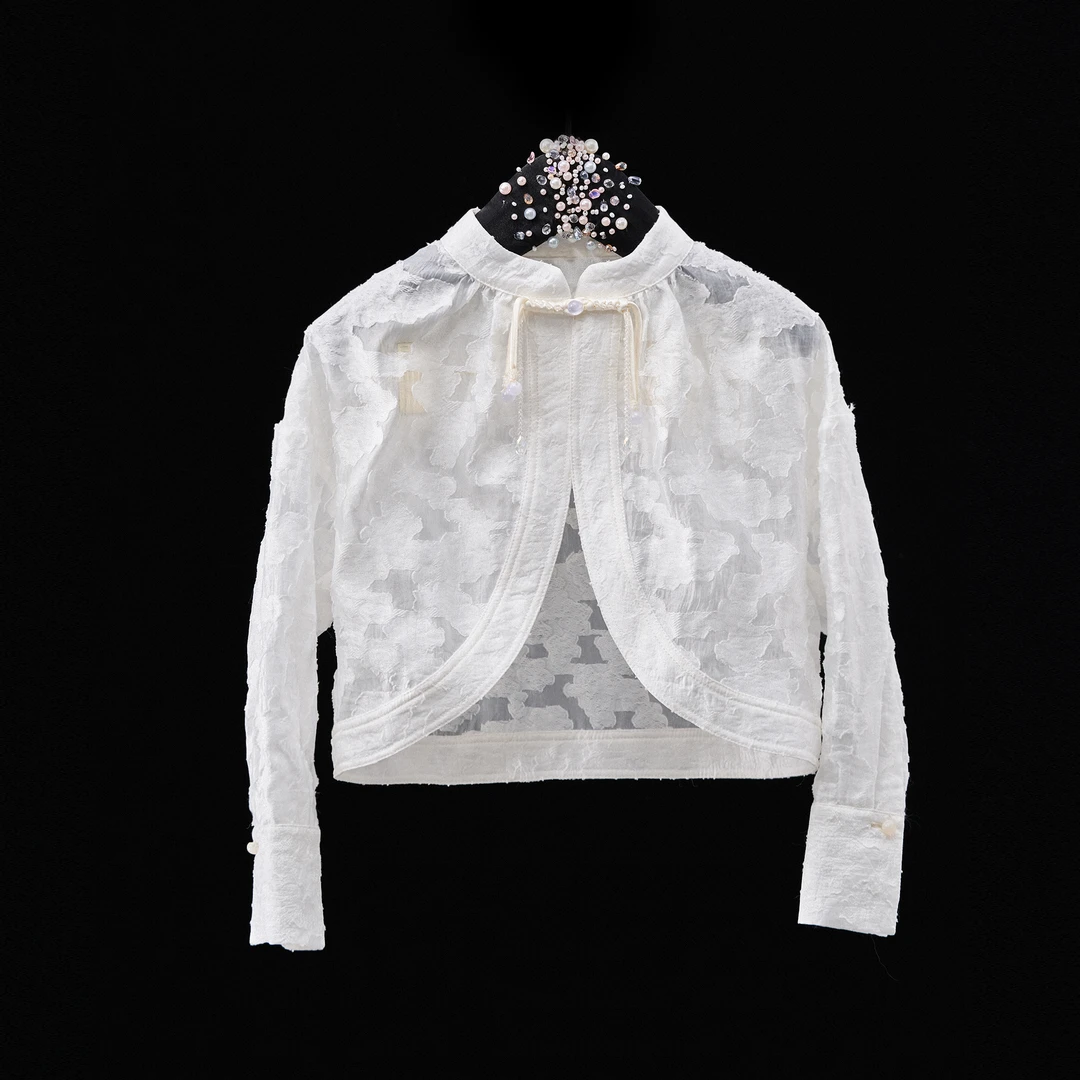 夏羽墨女童春夏新款白色长袖蕾丝开衫百搭短款轻奢外套气质外搭