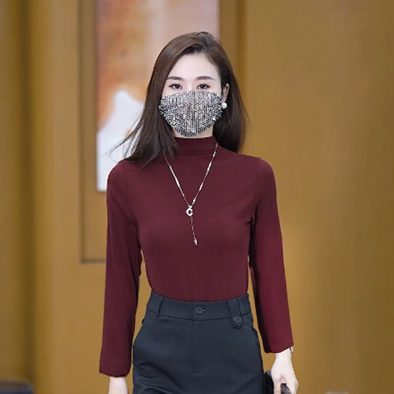 浪莎2023早秋纯色时尚遮肉显瘦打底修身上衣百搭气质款