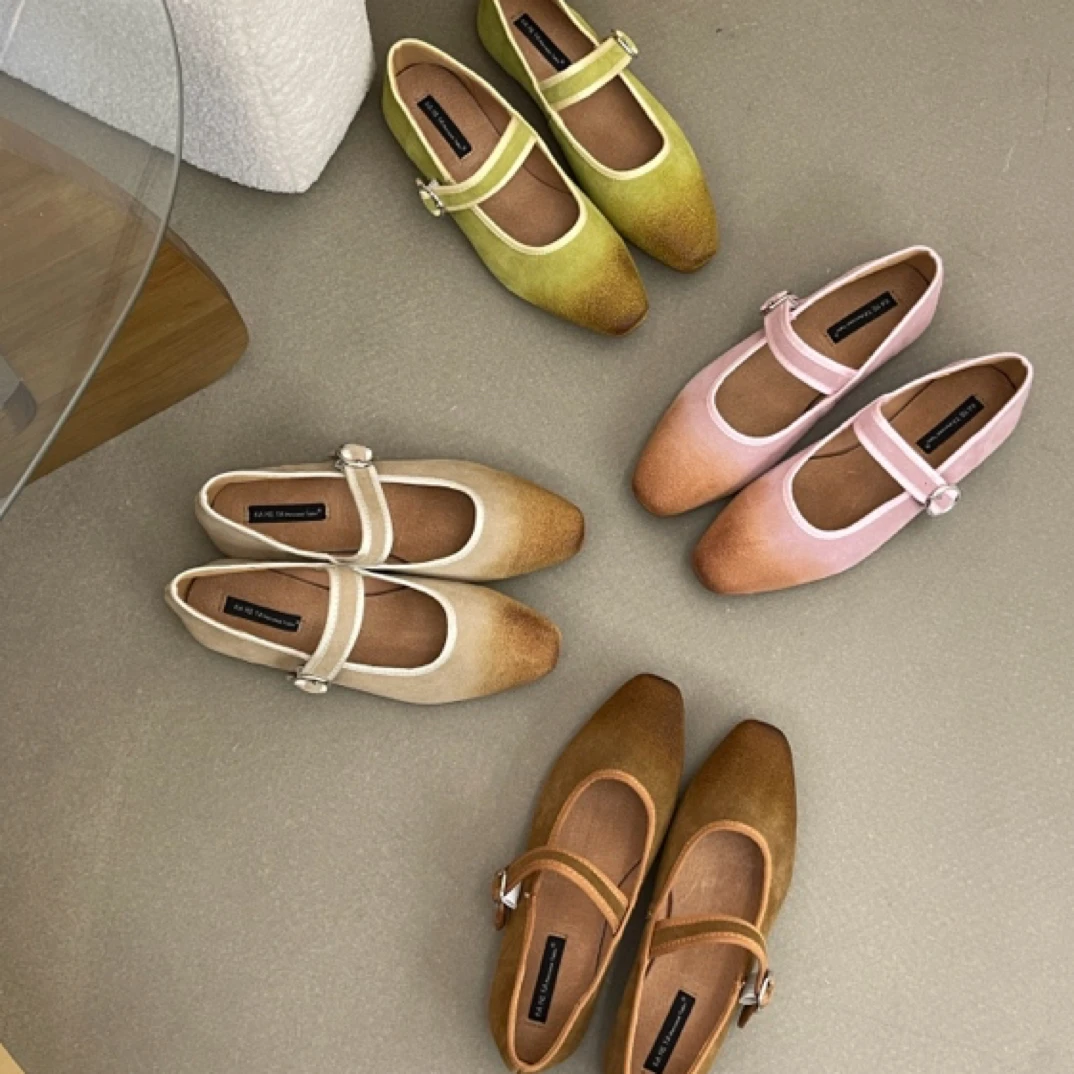 VEEFSHOW 1830 平底方头温柔单鞋女春气质小众法式一字带玛丽珍鞋