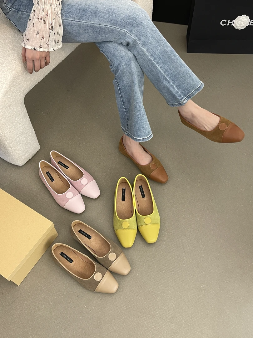 VEEFSHOW 1830-9 韩版百搭方头低跟浅口单鞋女新款复古通勤瓢鞋