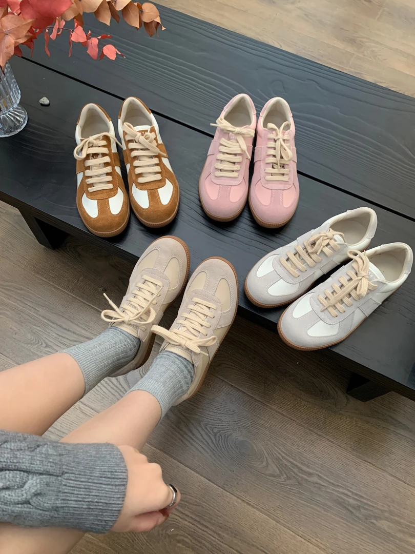 VEEFSHOW 1926-3 韩版时尚拼色系带德训鞋休闲圆头低帮板鞋运动鞋