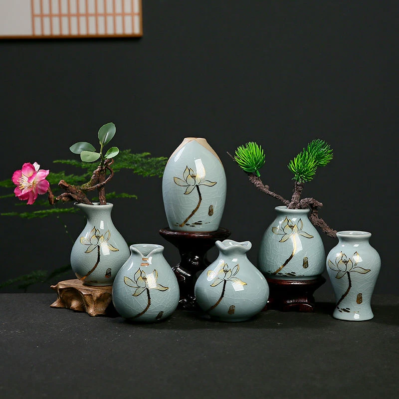 粗陶花插花瓶陶瓷铜钱草装饰客厅摆件水培花盆器皿创意绿萝无孔