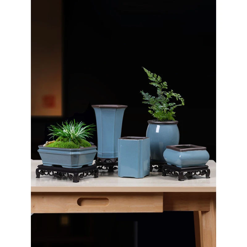 哥窑多肉绿植花盆简约有孔透气室内客厅虎须文竹菖蒲盆造景盆