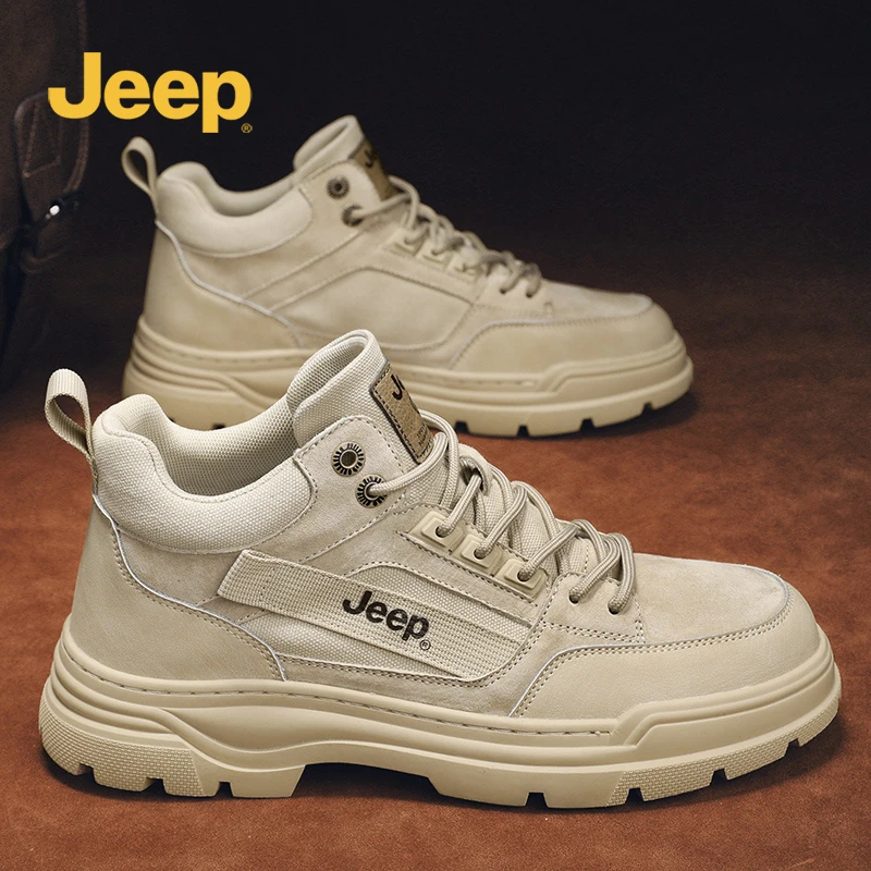 jeep吉普男鞋2024新款秋季高帮工装靴子男英伦厚底运动真皮马丁靴