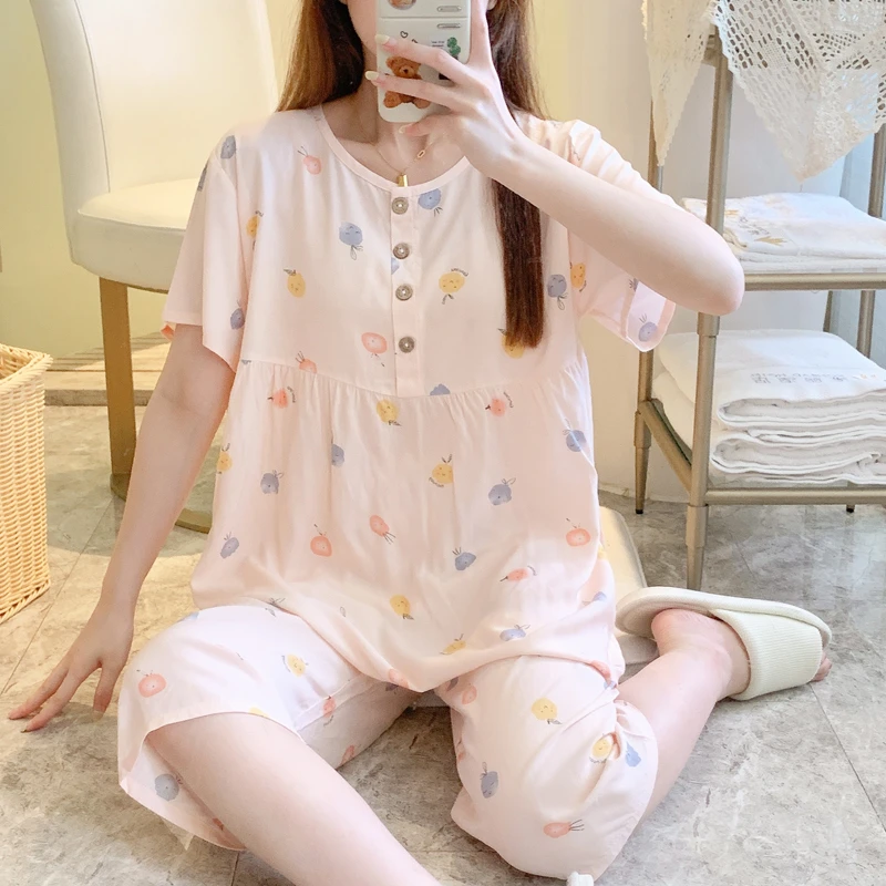 夏季薄款绵绸睡衣女可爱长袖棉绸套装家居服大码甜美空调服春新款