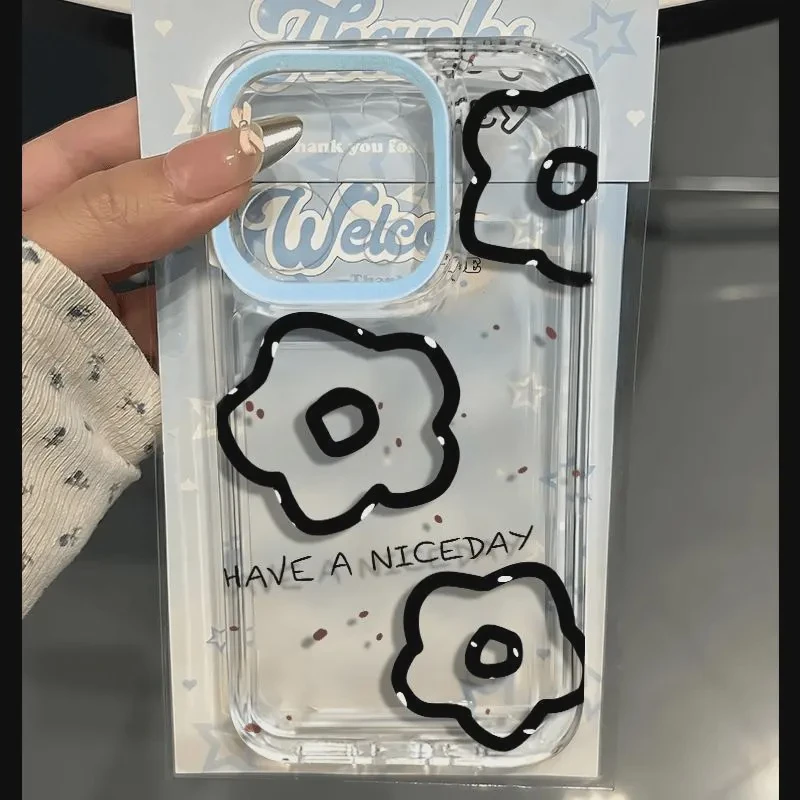 简笔花朵适用iPhone15ProMax手机壳苹果14防摔13透明12太空11壳xr