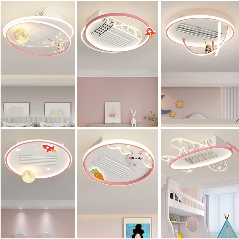 贝喜登简约大气儿童房无叶风扇灯男孩女孩房间圆形宇航员卧室灯