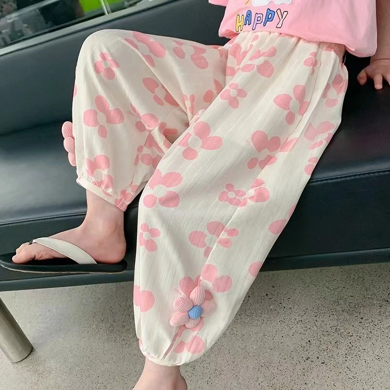 女童裤子夏季薄款2025新款冰丝洋气女孩宝宝夏款儿童装夏装防蚊裤