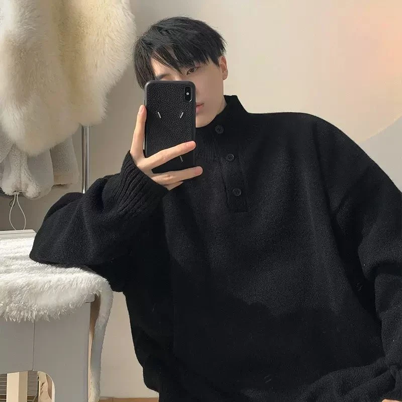 半高领毛衣男秋冬款潮牌宽松慵懒风线衣设计感小众高街针织衫外套