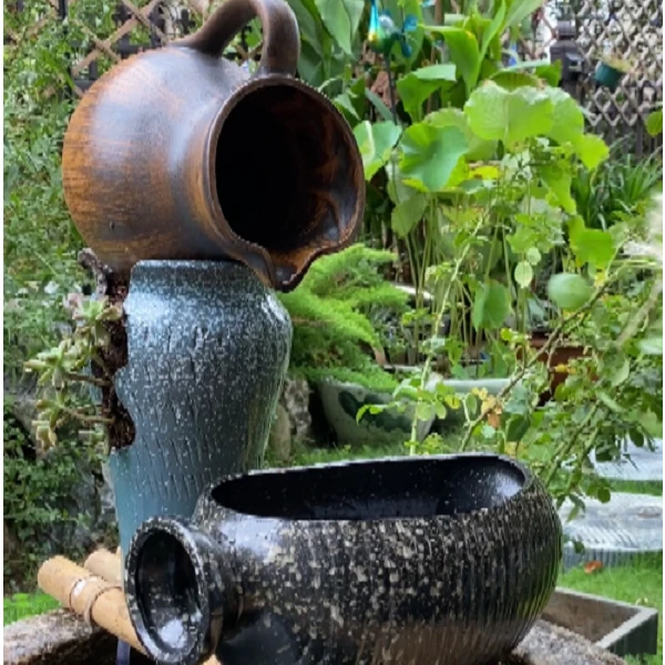 淘不淘器DIY陶艺紫砂盆开孔流水造景复古绿植景观陶罐