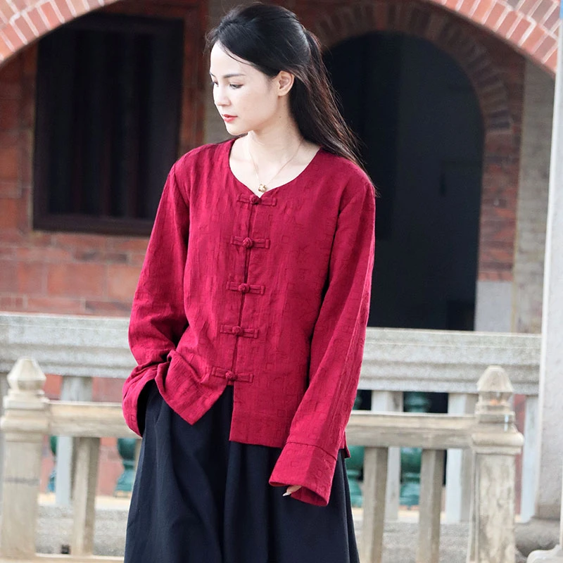苇素不易皱棉麻衬衫女禅意佛系高端中式女装中国风禅服太极服