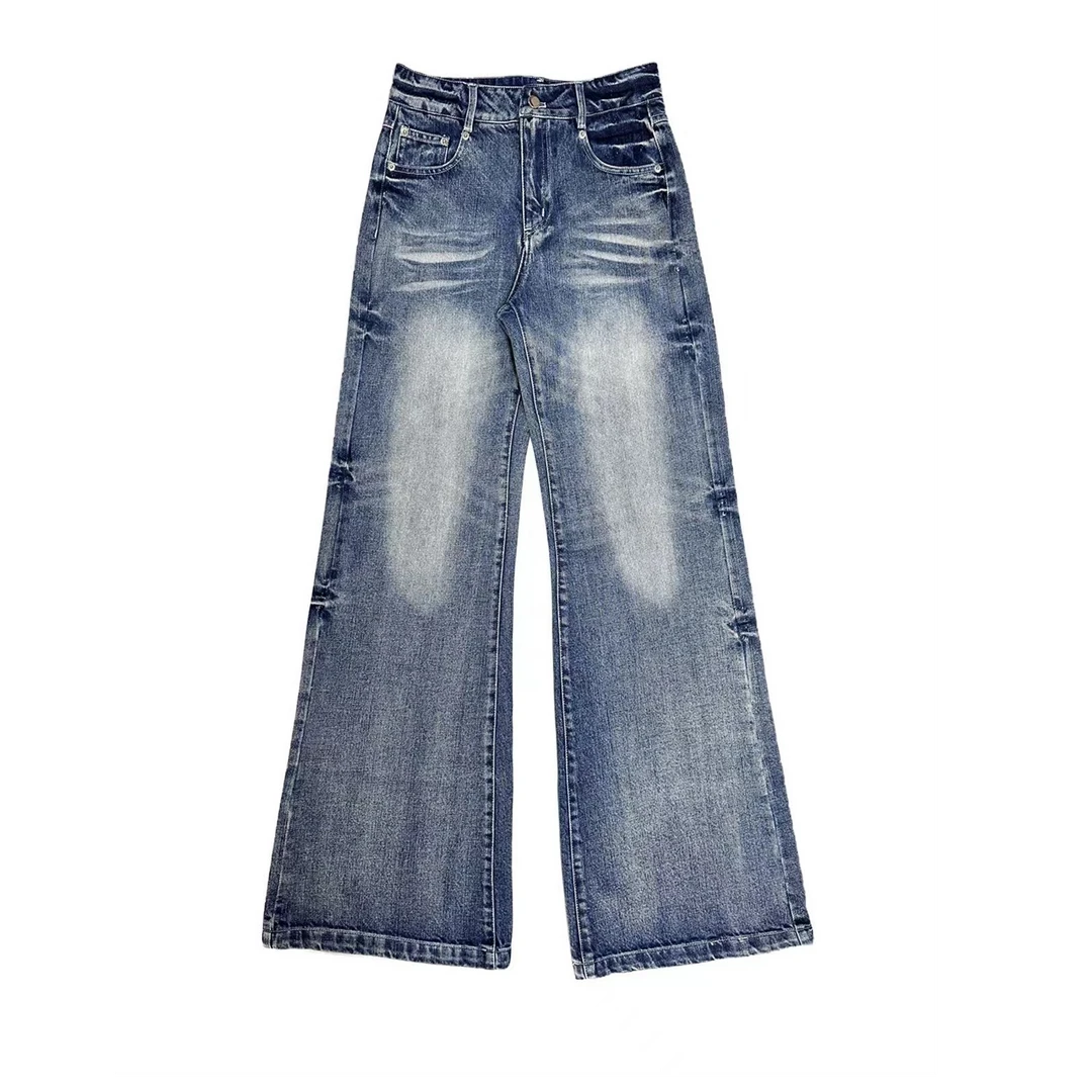 小众设计感美式复古阔腿拖地牛仔裤女高腰水洗宽松显瘦休闲直筒裤