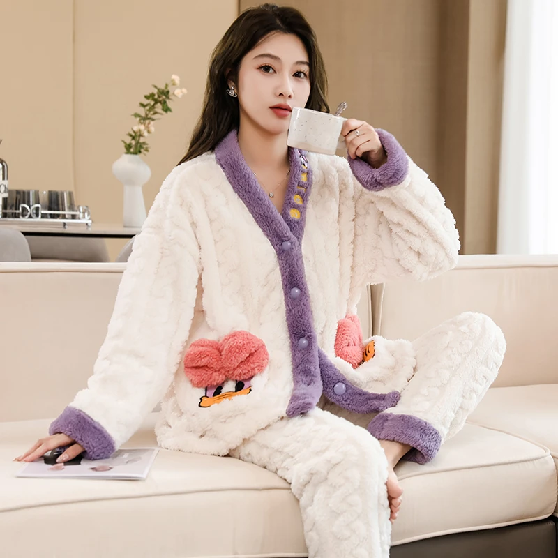 睡衣女套装秋冬可外穿保暖加绒加厚甜美家居服套装长款家居服2333