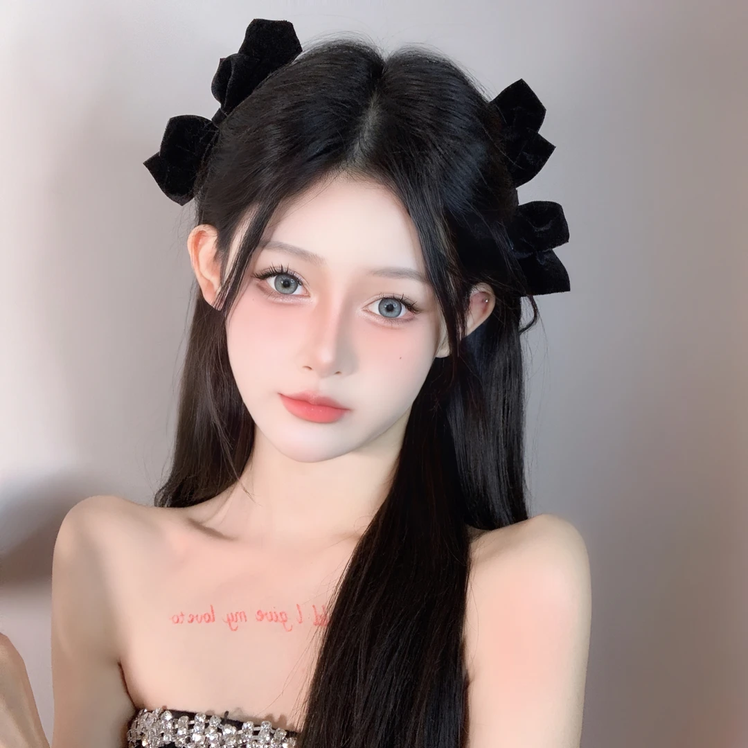 黑丝绒立体蝴蝶结发夹女鸭嘴夹复古可爱公主头侧边夹圣诞节