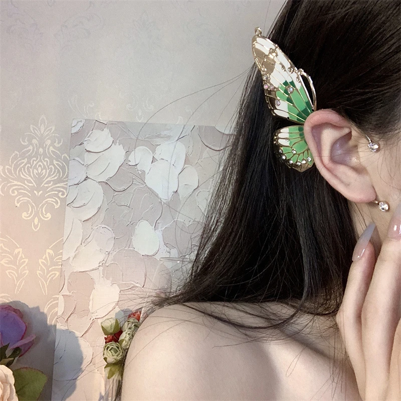 合金耳饰 新款精灵蝴蝶翅膀耳挂渐变凹造型无耳洞耳骨夹耳环夏女