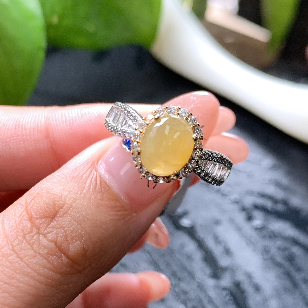 ［名诚珠宝］百搭冰黄种翡翠缅甸戒面S925银