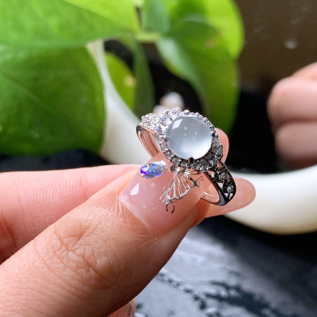 ［名诚珠宝］百搭高冰玻璃种翡翠缅甸戒面S925银