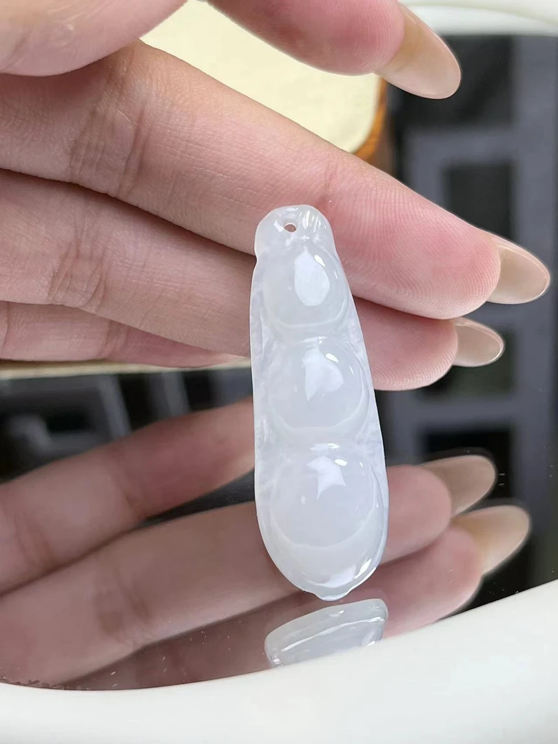 名诚珠宝缅甸天然A货翡翠雕刻四季豆连中三元豆子新粉宝宝素款