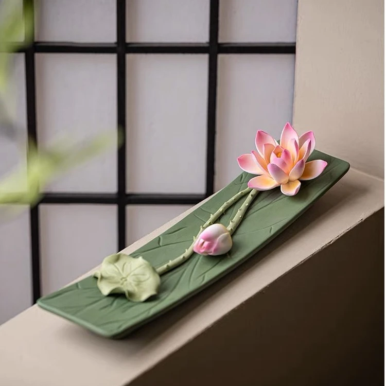【陶野】好运莲莲 线香插香座 禅意手工创意托盘底座茶道室内家用