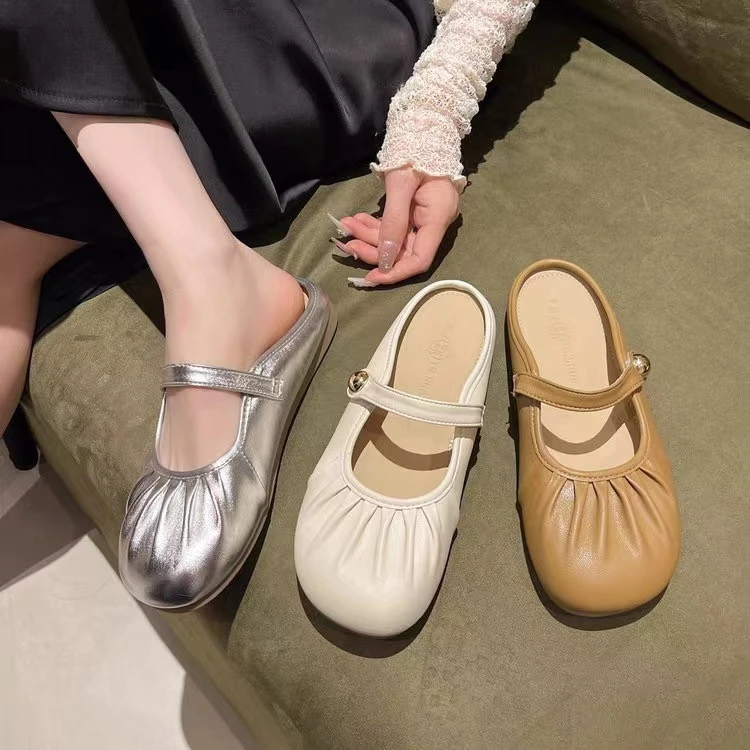 【倾佰】百搭软底复古晚晚风时尚纯色法式半拖鞋女鞋