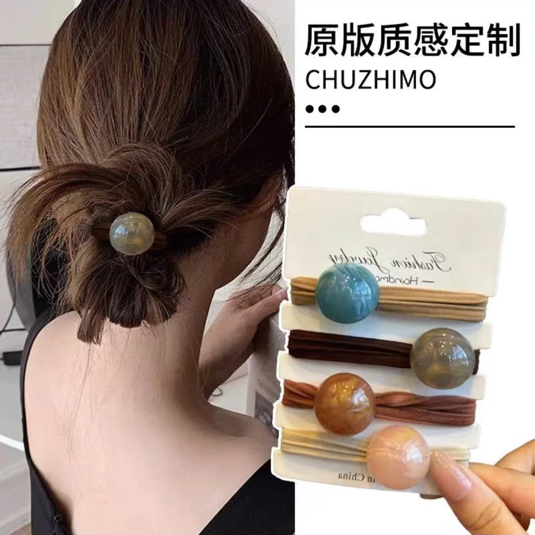 T简约高级感珠珠头绳发圈女扎丸子头皮筋高弹力耐用头饰马尾发绳