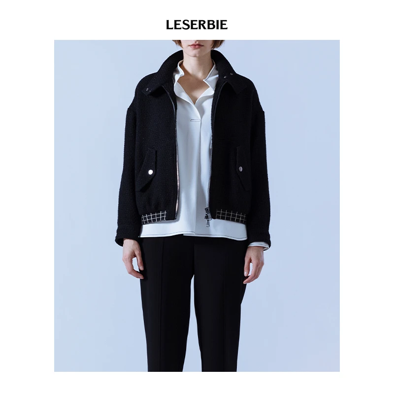 LESERBIE奕色金属扣箱型飞行夹克外套女 商场同款
