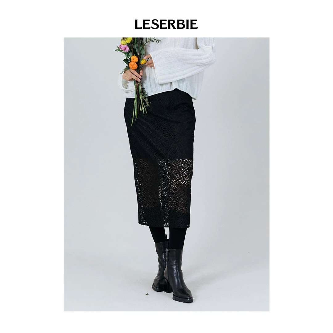 奕色【复古蕾丝花纹半裙】后开衩