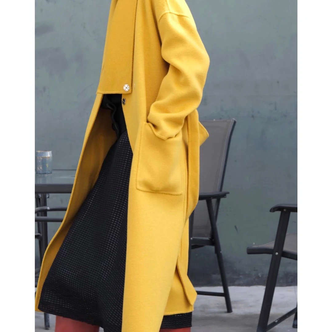 亮黄色双面呢大衣
