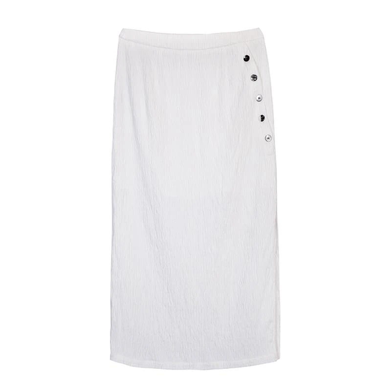 LESERBIE奕色立体褶皱饰扣开叉半裙