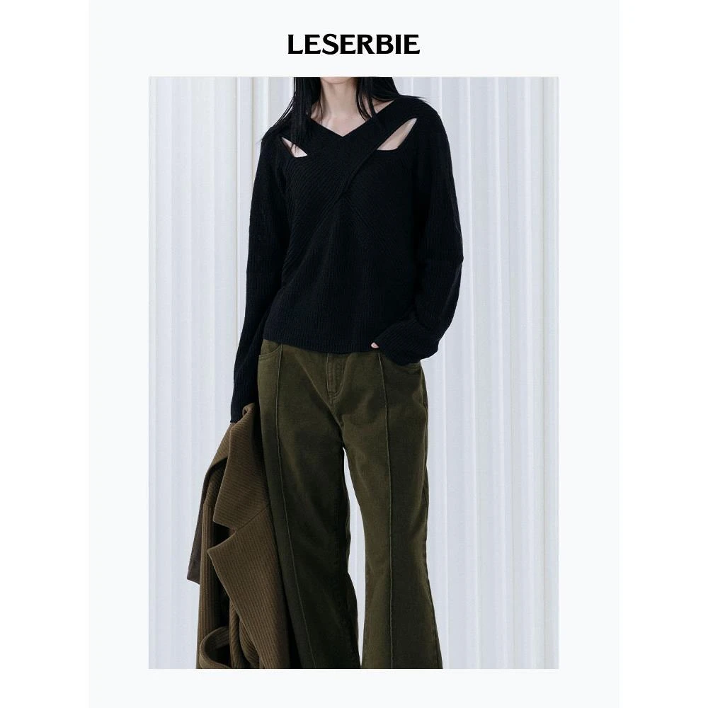 LESERBIE奕色慵懒交叉镂空曲珠纱毛衣女 商场同款