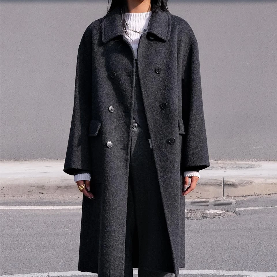 LESERBIE奕色双排扣翻领大衣