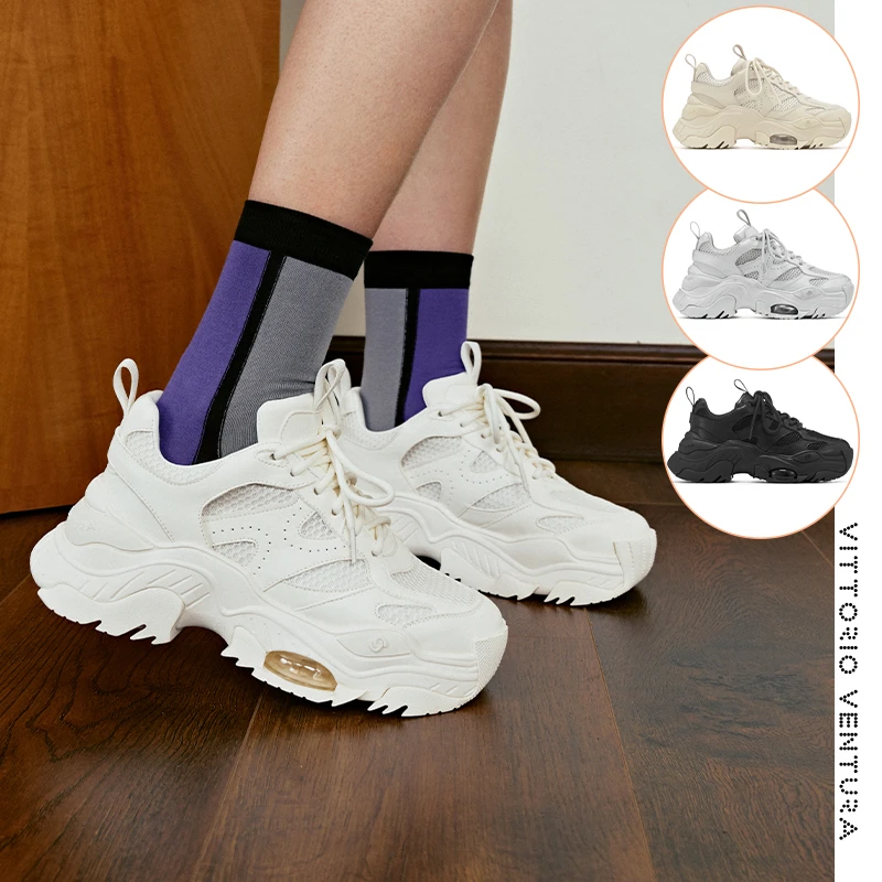 【戚薇周也同款】2025夏季新款VITTORIO VENTURA薇薇燃 网面老爹鞋