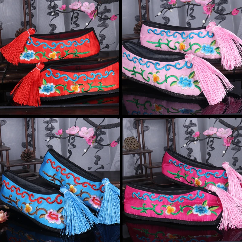 戏剧戏曲绣花鞋彩鞋 京剧影视鞋子越剧鞋子 青衣花旦婚鞋平底彩鞋