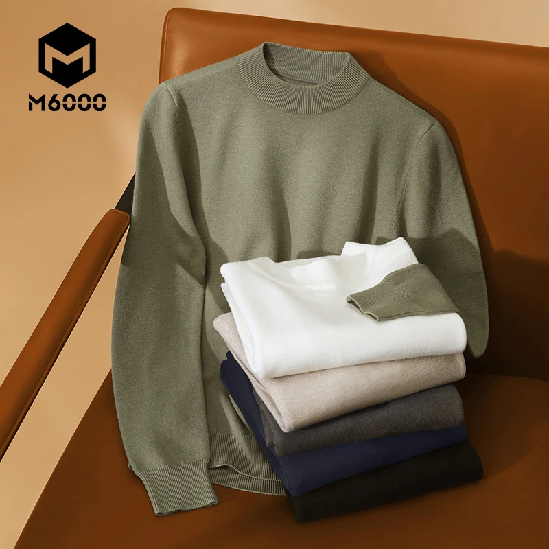 M6000男士中领毛衣秋冬云感莫代尔保暖打底衫半高领套头针织衫B